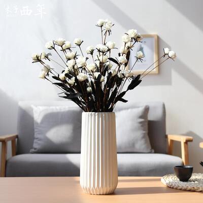 正品休创意条插花白色家庭折纹纸陶瓷花饰瓶装饰品与干花闲插花装