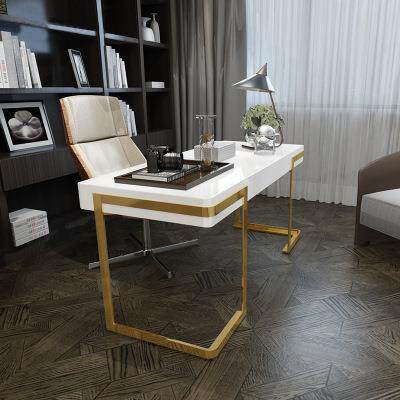 后现代轻奢书桌钢琴烤漆办公桌咨询台书房书桌不锈钢镀钛金电脑桌