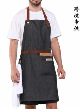 新款直销亚马逊牛仔围裙 跨境全身咖啡店西餐厅可印logo制服围裙