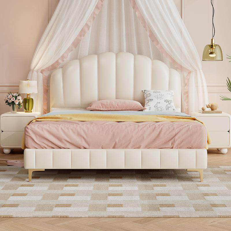 儿童床男孩奶油风贝壳床女孩青少年简约男女孩皮床