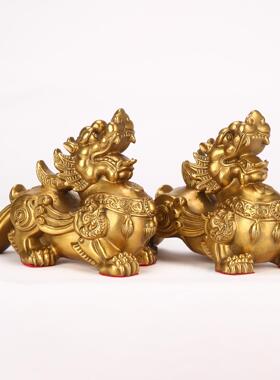 纯黄铜纳财貔貅摆件招財进宝四方纳财客厅办公桌装饰店铺