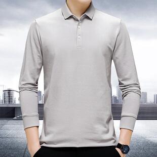 恤爸爸装 TB男桑蚕士丝袖 翻领商务冬百搭休闲纯色体 中年229 长秋季