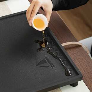 乌金瓷石茶盘整块家用办公室桌面茶几泡茶台单层简约可嵌入茶车