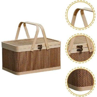 ABWP-Bamboo Basket Bamboo Picnic Basket With Lid Handheld