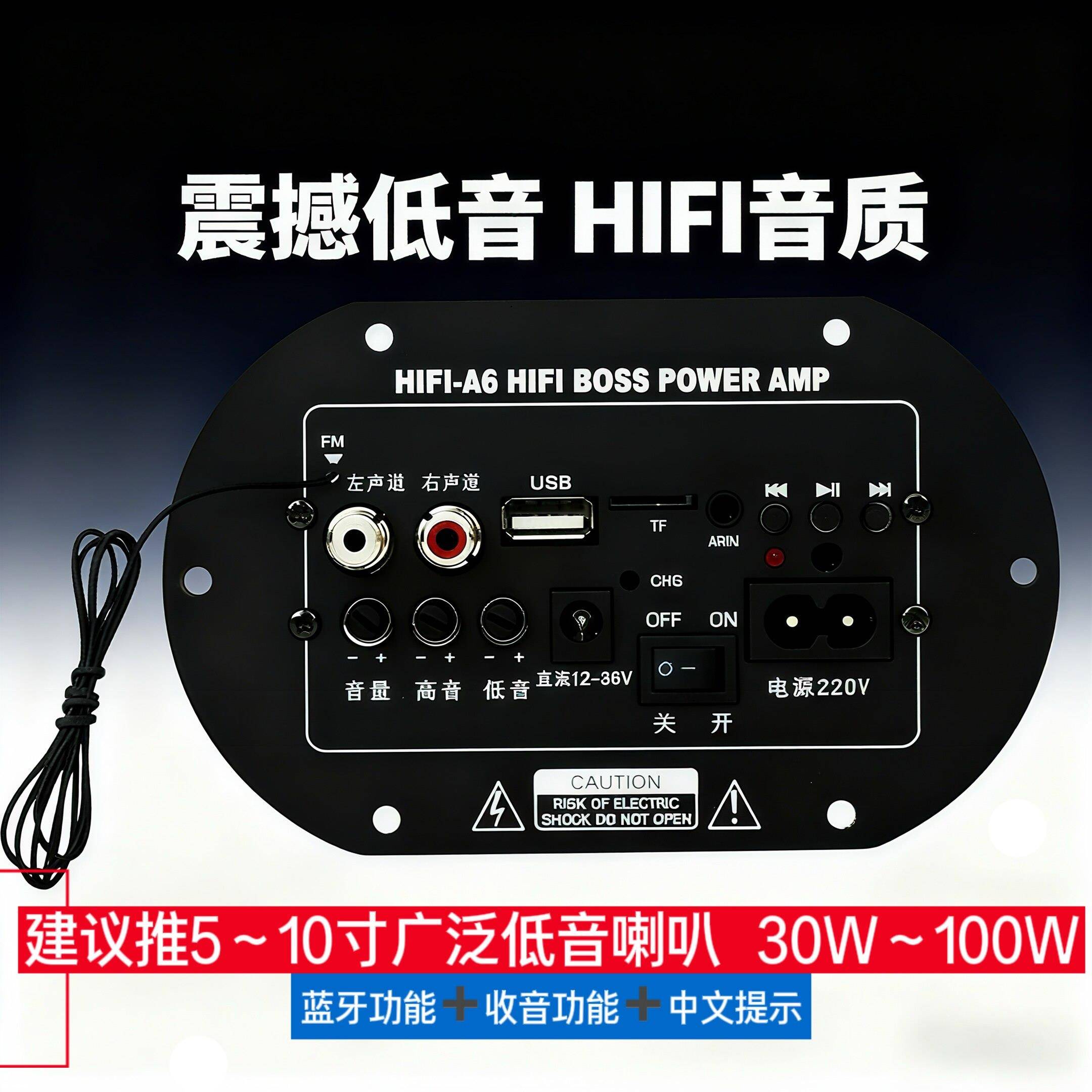 大功率车载通用低音炮蓝牙音箱重低音12v24v220v60v卡拉OK功放板