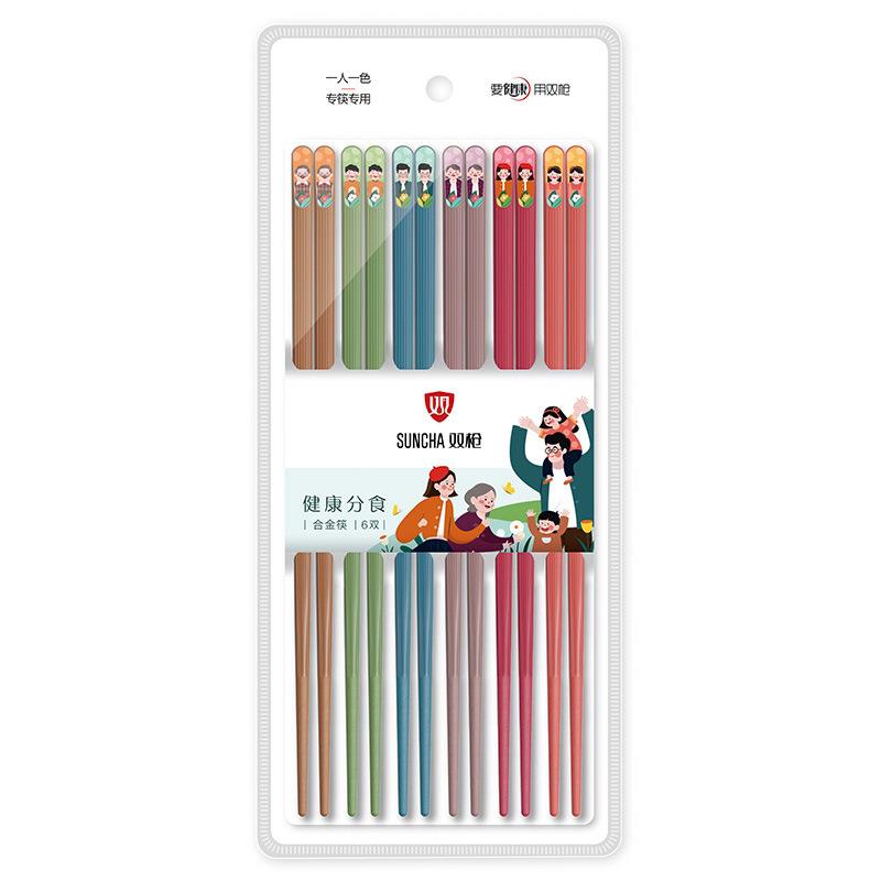 双枪家用合金玻璃纤维筷子日式玩偶卡通一人一筷分餐快分食耐高温