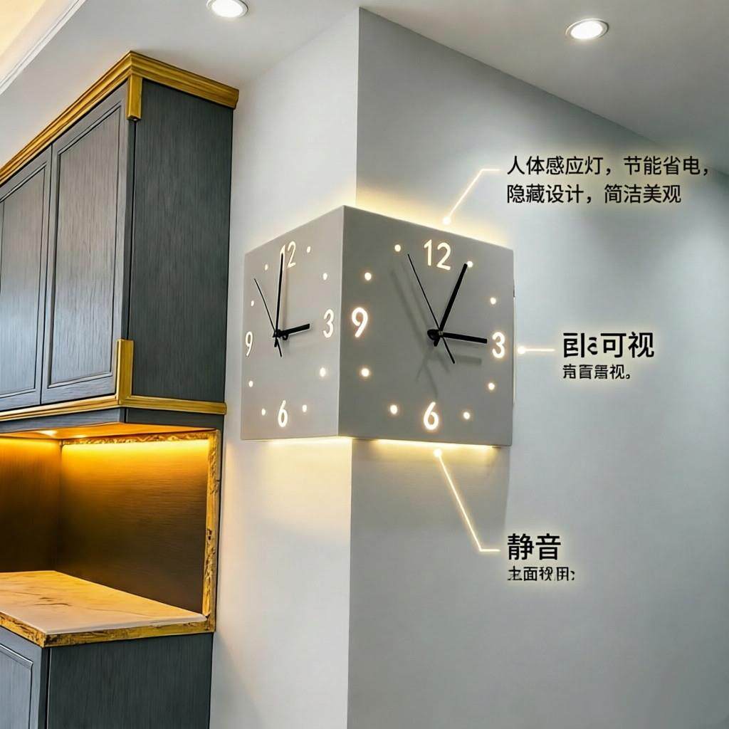 转角双面挂钟客厅创意2026简约现代两面拐角时钟表免打孔静音钟表