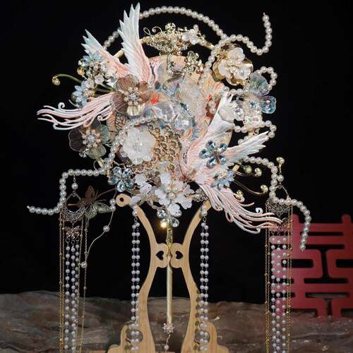 新娘结婚团扇中式高级婚礼重工成品手工秀禾出嫁喜扇子diy材料包