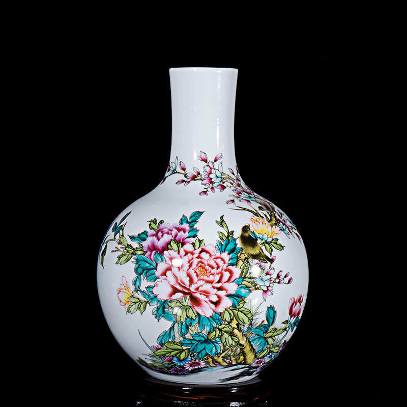 陶瓷复古景德镇粉彩梅花家居陶瓷瓶工艺品中式花瓶批发花瓶冬瓜