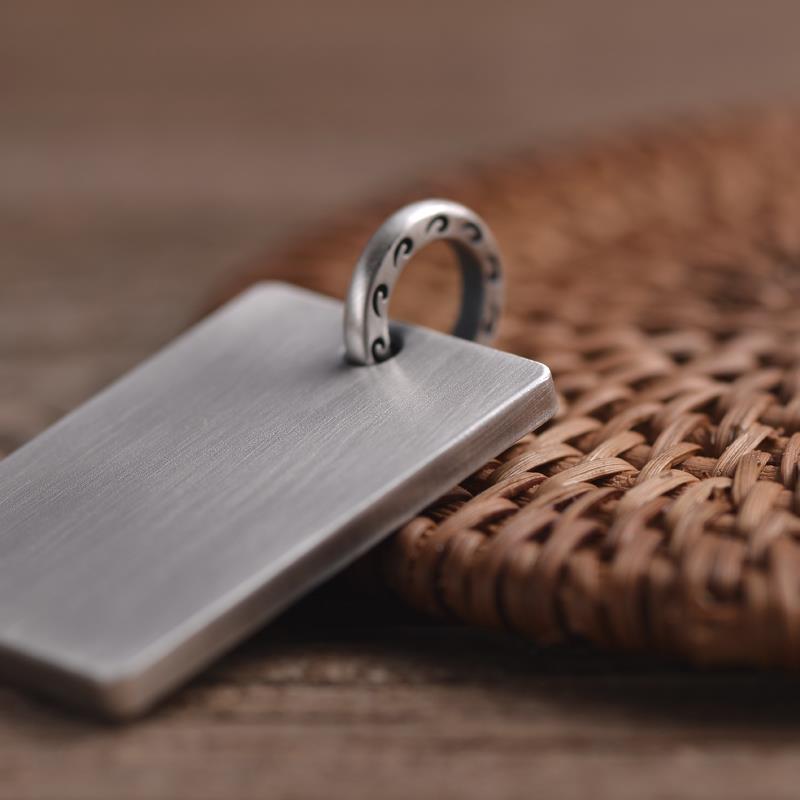 高档光面无字牌吊男 999纯牌银项链 刻坠空白平安牌军饰品字上尊