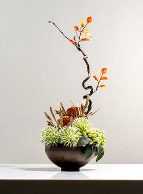 新中式插花真花干花酒店餐厅仿YB-DZ-HY桌花厅客茶几玄软关壁龛摆