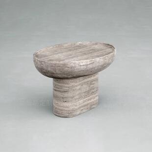 边 洞计石台面几客茶厅角几设师网款 意式 红极简天然灰洞石https