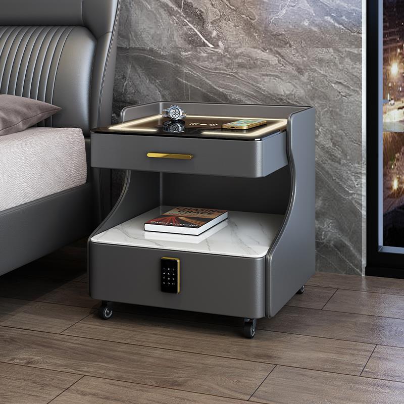 爱莱德意式高档床头柜轻奢现代简约无线充电密码锁卧室家用免安装床边柜