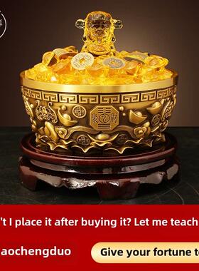 铜莲花聚财聚宝盆饭罐财富储钱罐摆件结婚嫁妆套客厅家