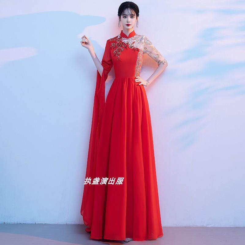 正品表演服装红歌古筝民族风格礼独唱合唱成朗诵人长裙舞蹈比女赛