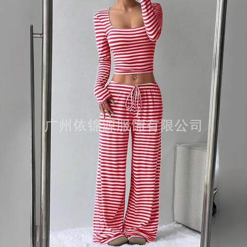 Women's Casual Striped Square Neck Long Sleeve Slim Fit Knit