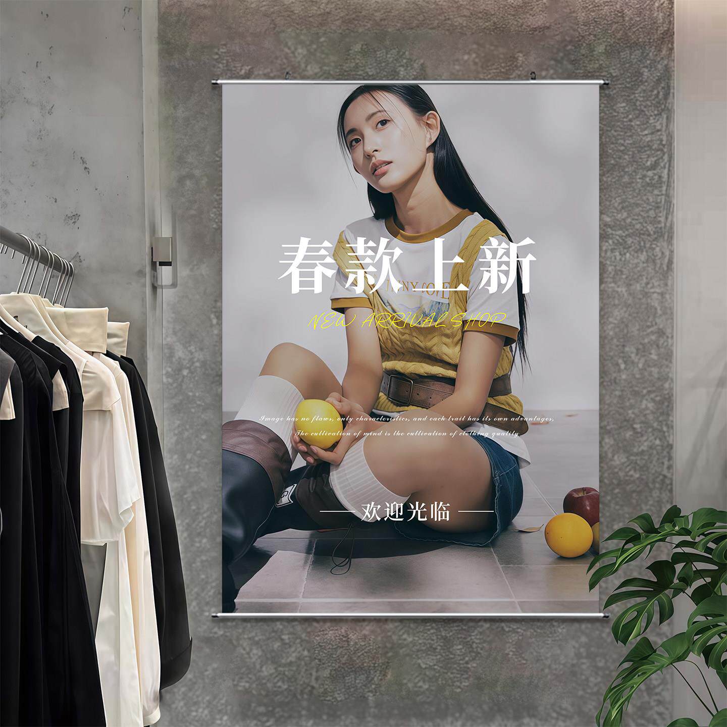 服装店春款上新海报挂画韩系穿搭女装店氛围布置墙面广告宣传壁画