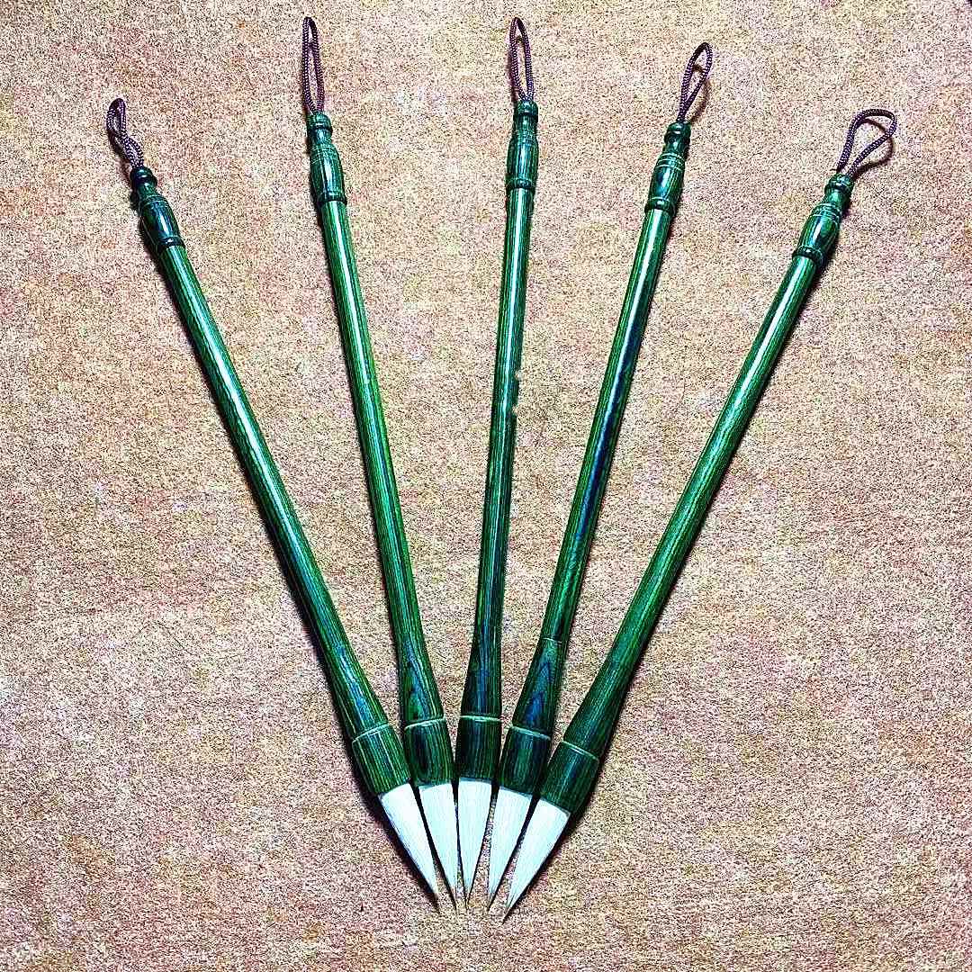 进贤县文港辰龙笔庄出品笔墨辰龙牌幽人幽梦绿檀木笔杆狼兼毫毛笔