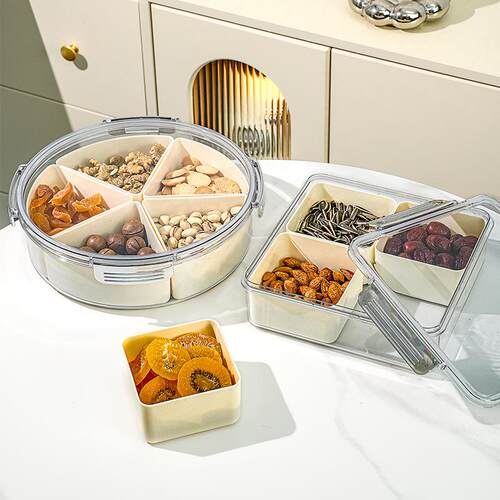 New Partitioned Fruit Plate with Lid, Home Simple Candy Box,