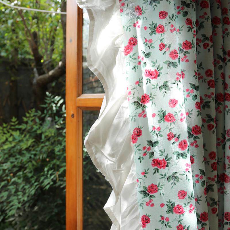鸢尾英式乡村碎花花卉田园可订半帘门帘穿杆帘窗帘透光不透人新品
