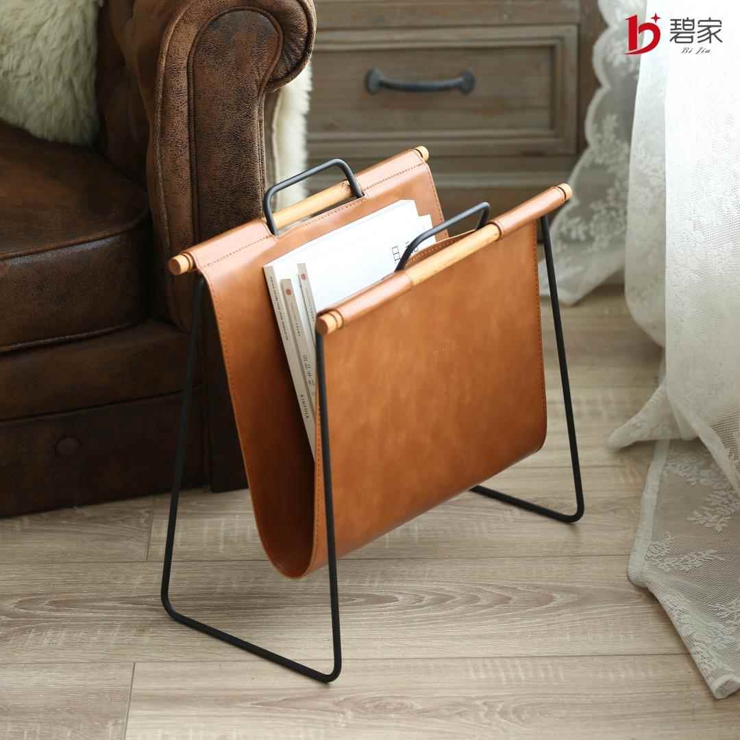 铁艺实木杂志架书报架美式杂物收纳架北欧置物架子中古落地小书架