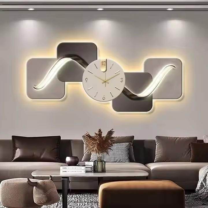 现代轻奢玄关装饰画带时钟表led灯画高级感走廊过道挂画客厅壁画