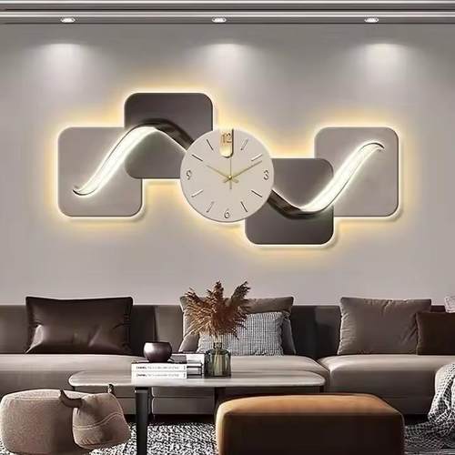 现代轻奢玄关装饰画带时钟表led灯画高级感走廊过道挂画客厅壁画