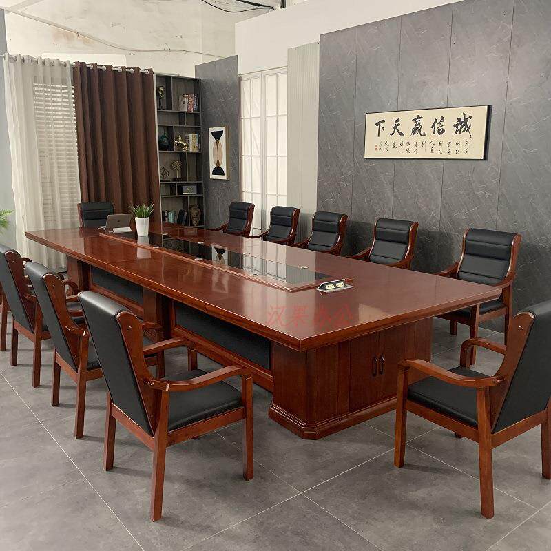 新款直销大型会议桌长桌简约现代多媒体开会桌玻璃款洽谈桌会议室
