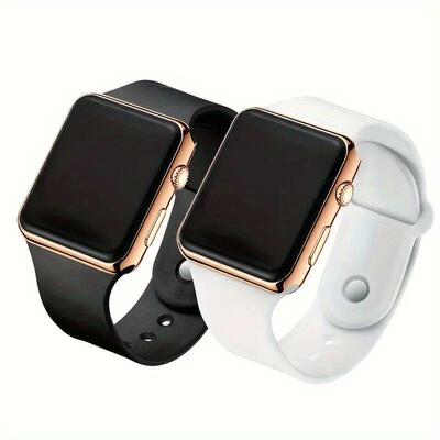 2pcs Couple LED Display Electronic Watches, Sports Silicone