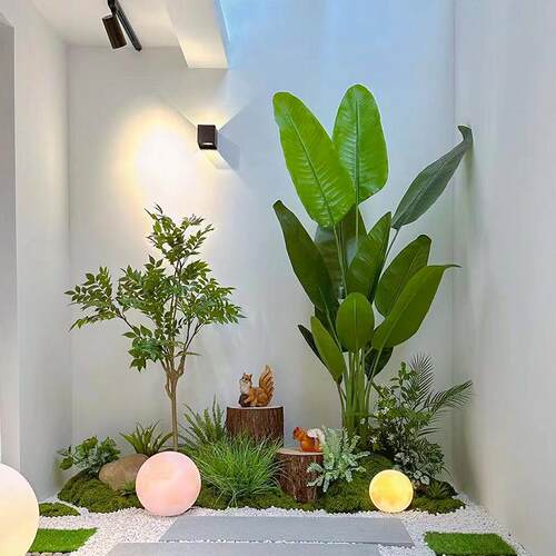 仿真绿植室内景观仿生假热带植物楼梯下玄关造景组合简约橱窗装饰