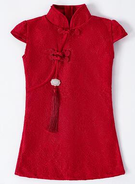 正品童旗袍中国红色儿童女宝宝周岁生日抓礼周服高女端公主裙演出