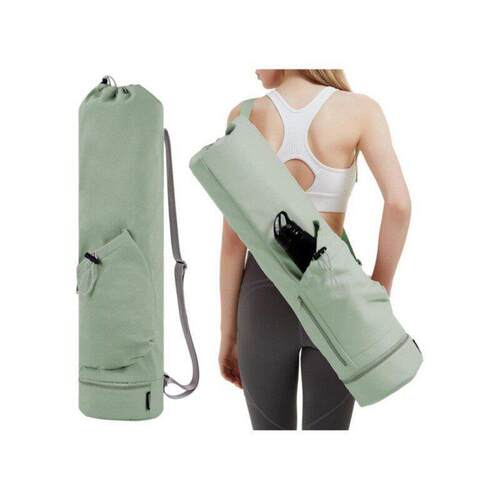 Yoga mat bag with water bottle pocket and bottom wet bag. Y