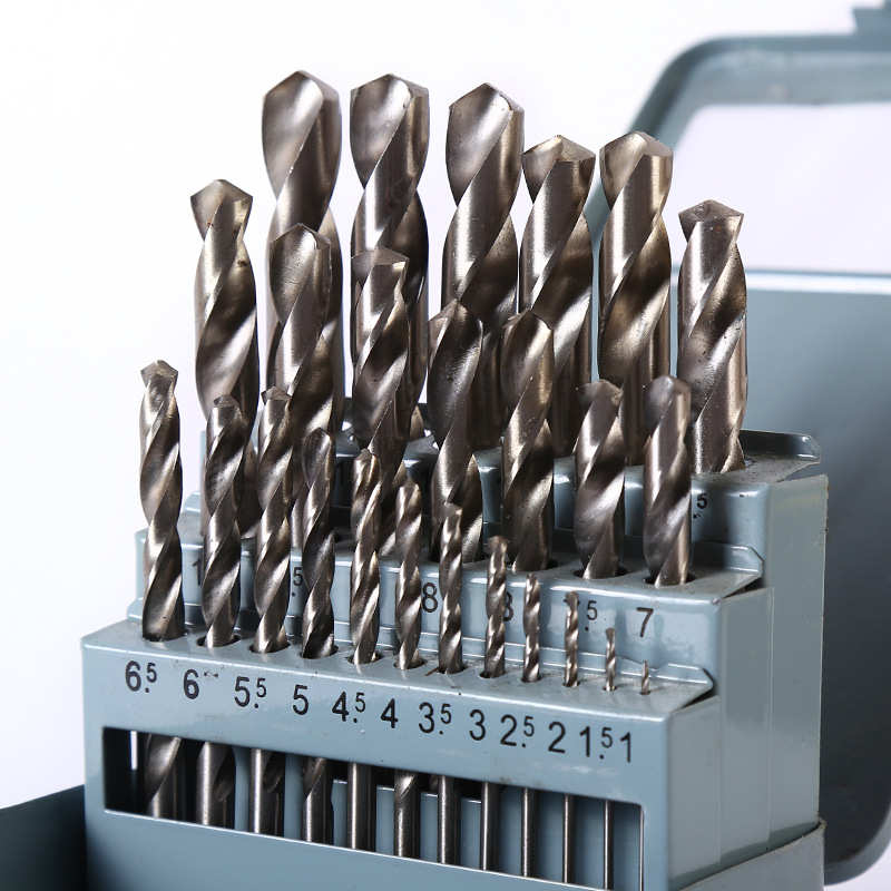 厂家25PCS开天窗铁盒通用麻花钻铁盒装圆柄麻花钻头套装高速钢钻