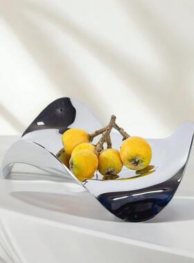 简约欧式银装色金属不规则流8232盘线果盘托摆件厨房餐样厅板房软