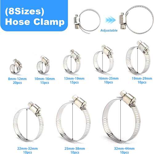 跨境热销101pcs美式喉箍卡箍抱箍套装不锈钢软管气管夹5-44mm盒装