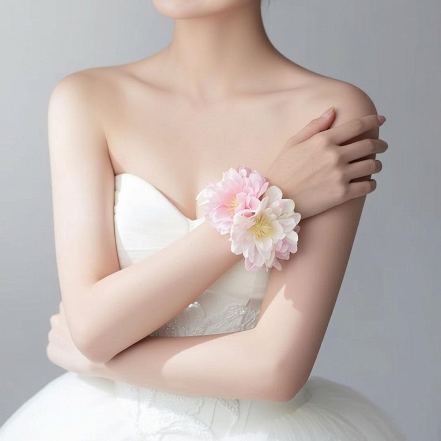 新娘牡丹手腕花结婚简约优雅花朵腕饰伴娘腕花儿童舞蹈啦啦队手花