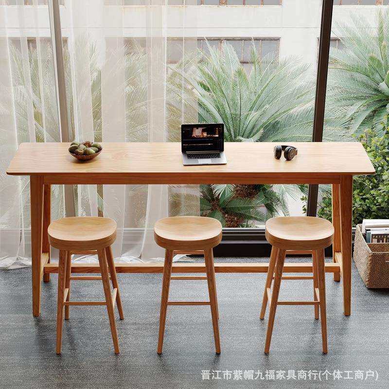 实木吧台桌椅家用原木色高脚桌长条窄桌阳台简约现代靠墙桌椅组合
