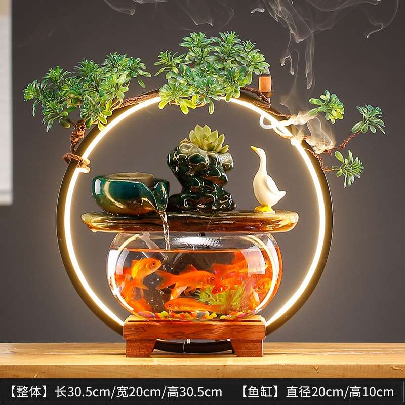 鱼缸开业礼品桌面摆件乔迁流水水族箱招财创意循环中式玻璃客厅