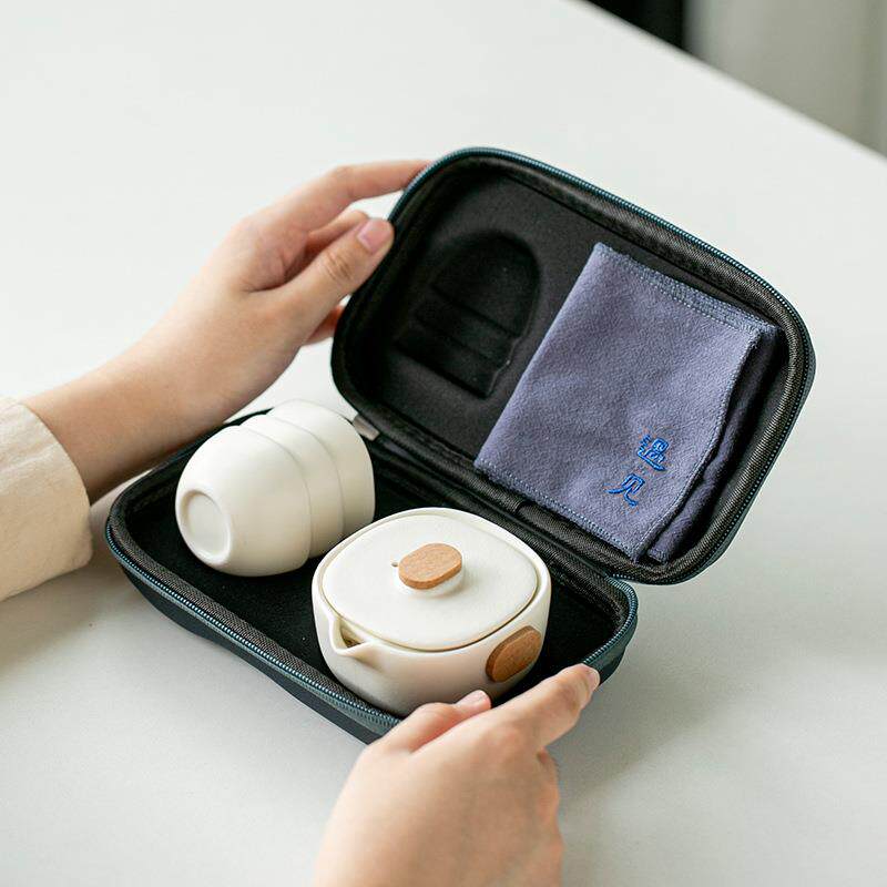 户外便捷式旅行茶具套装陶瓷快客杯一壶三杯露营迷你泡茶装备伴手