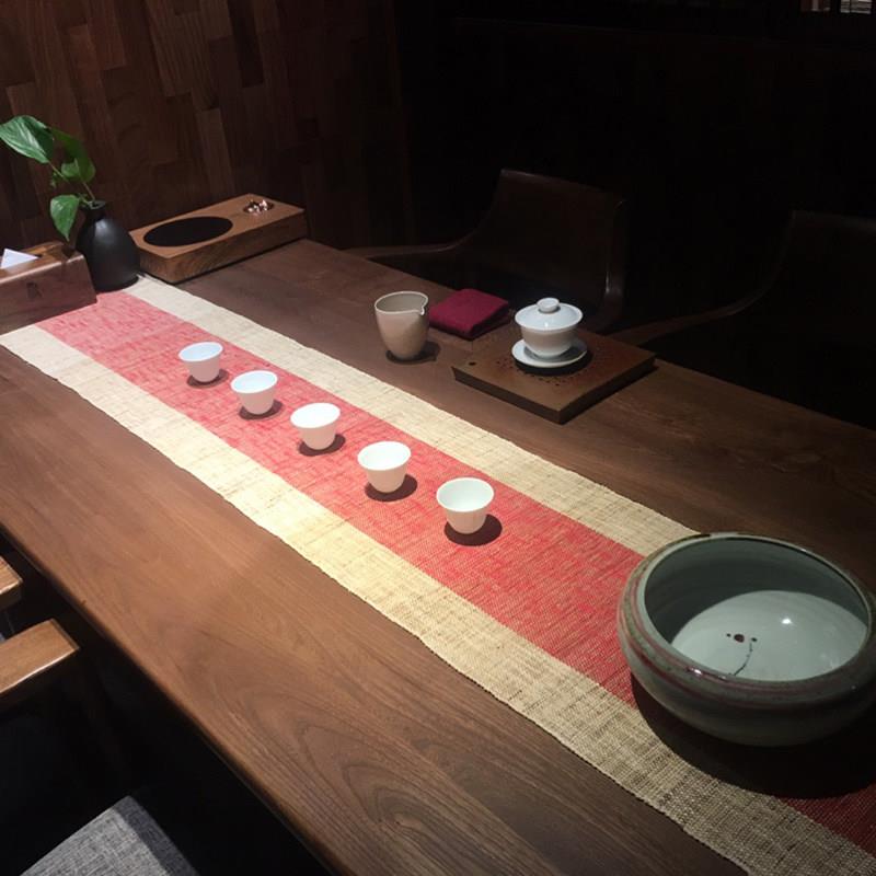 苎麻布茶席 定制红色禅意夏布茶旗桌旗 棉麻布艺隔热垫 茶具配件