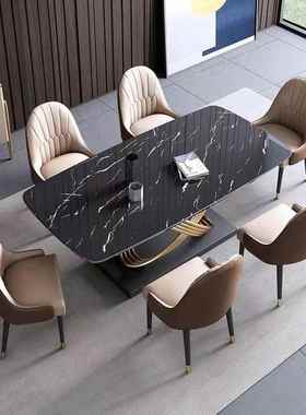 意式轻奢岩板桌餐桌椅现代大理06868石餐约桌家用小户简型吃饭子