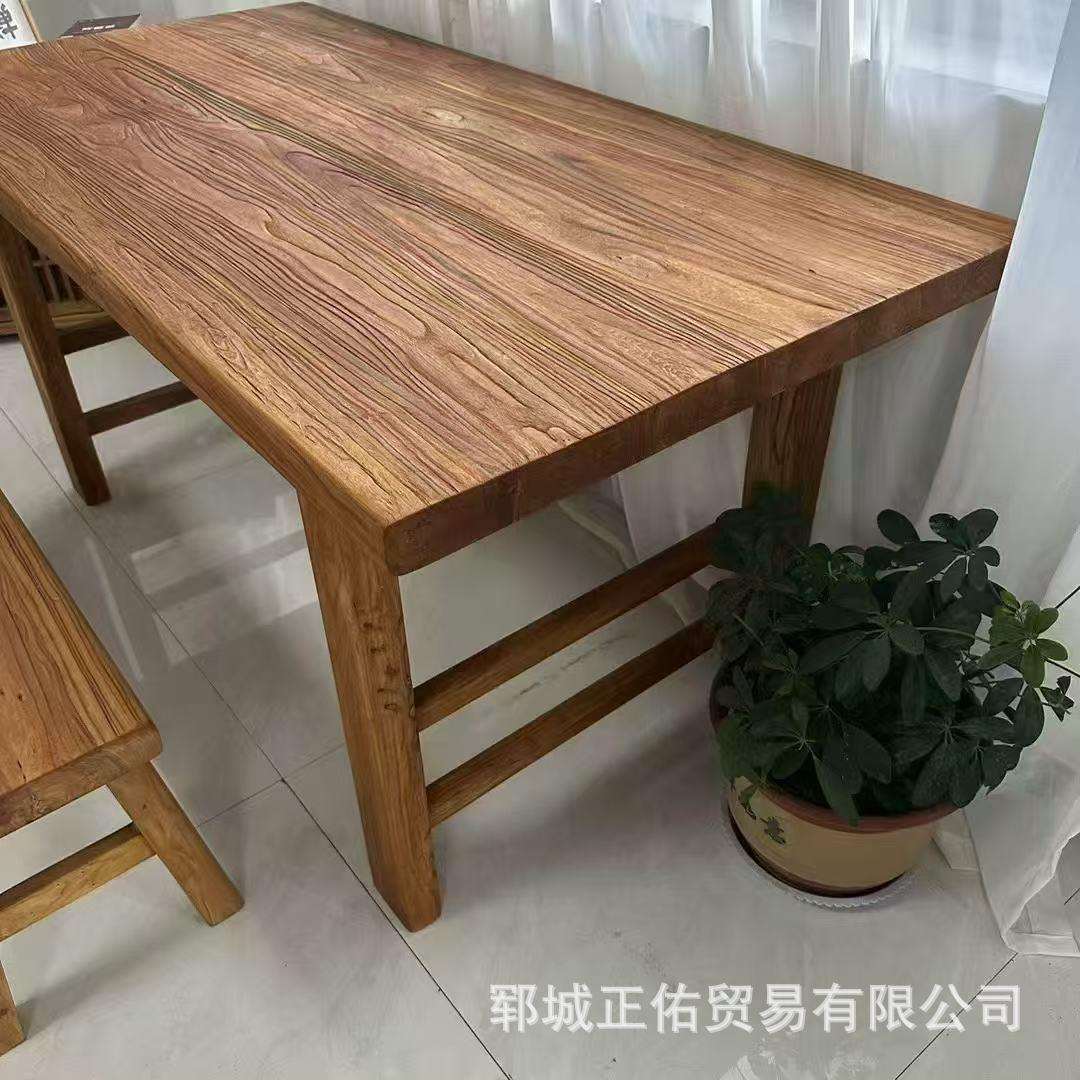 北方老榆木茶桌简约复古长条桌中式原木民宿餐桌实木办公室电脑桌