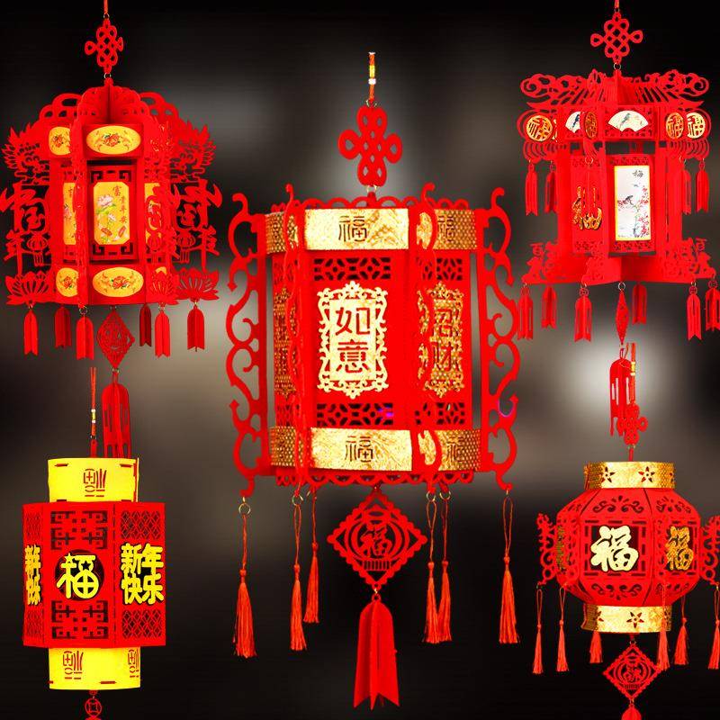 元旦春节装饰品毛毡无纺布灯笼家用中式国风灯笼宫灯立体灯笼挂件