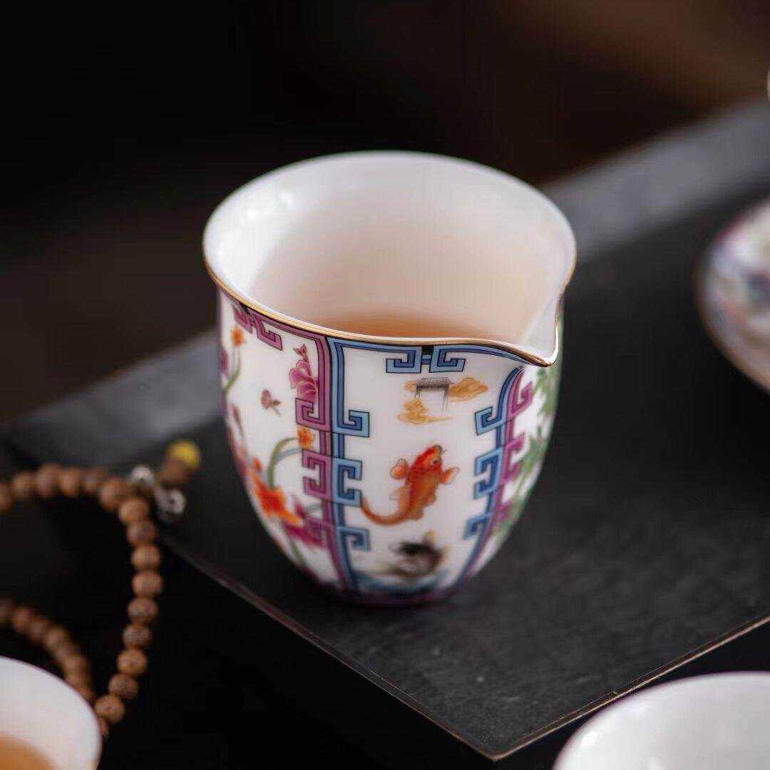 珐瑯彩公道杯分茶器茶漏套装均杯公道茶杯陶瓷功夫茶具配件