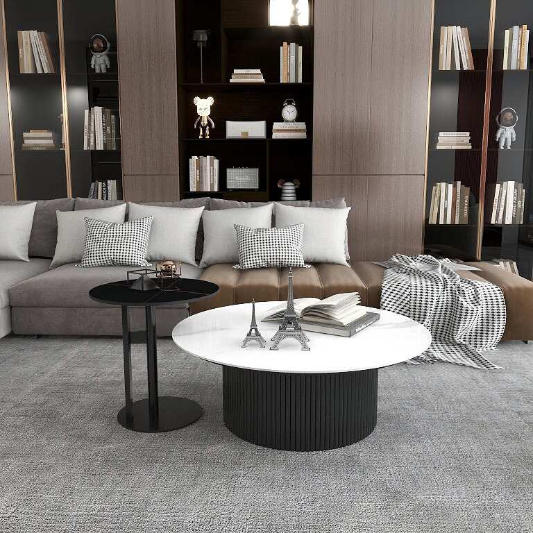 现代奢圆形岩组合板家创意客厅合设计轻小户型高级简约感茶几大小