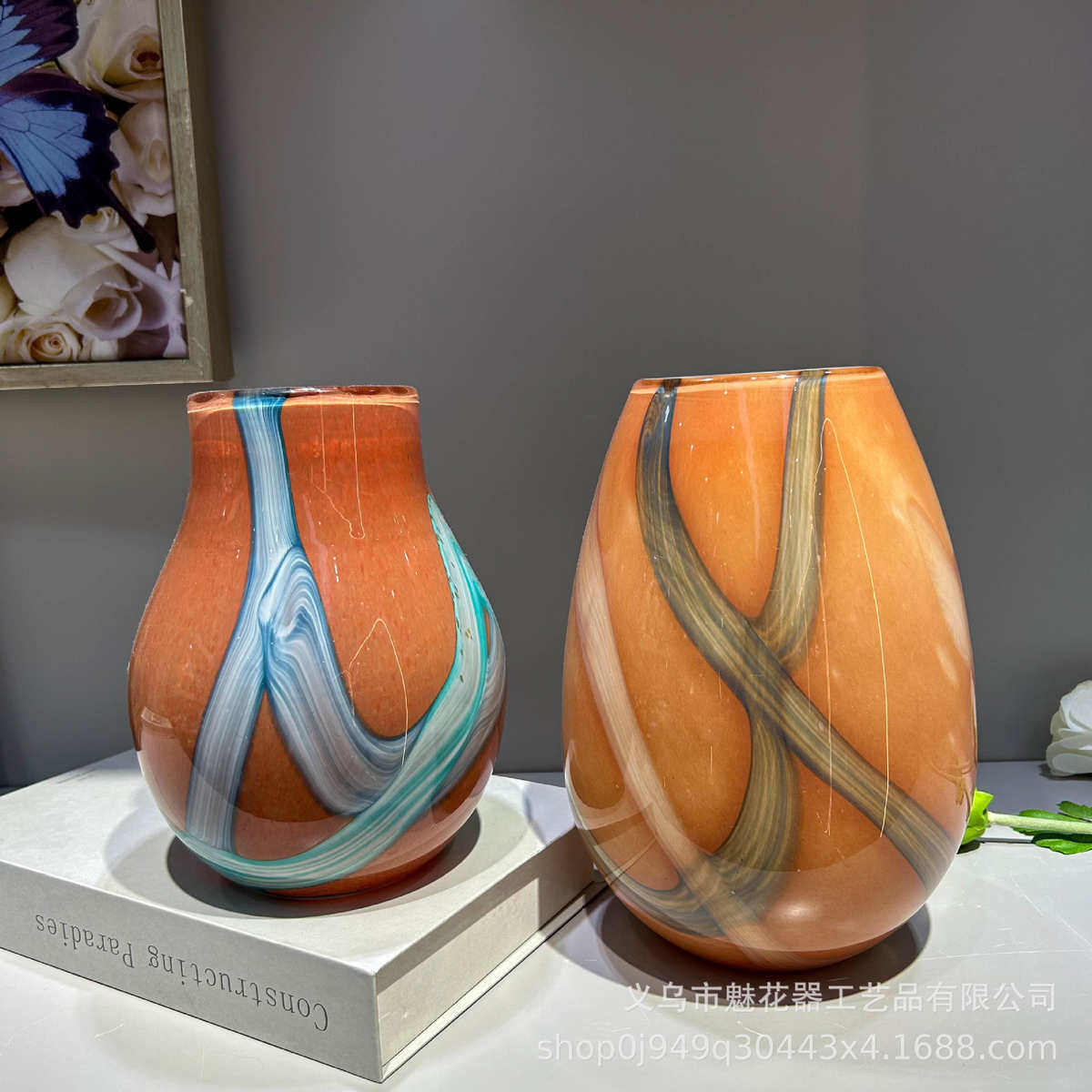 高级感中古风彩色琉璃花瓶家居餐桌插花器样板间创意轻奢摆件装饰,家居饰品,花瓶,淘宝优惠券,粉丝福利购,淘宝优惠卷