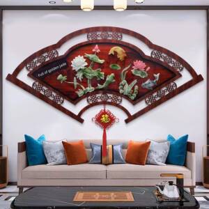 中式扇形客厅沙发背景墙挂画宣光卧室餐厅墙面装饰画古典立体壁画