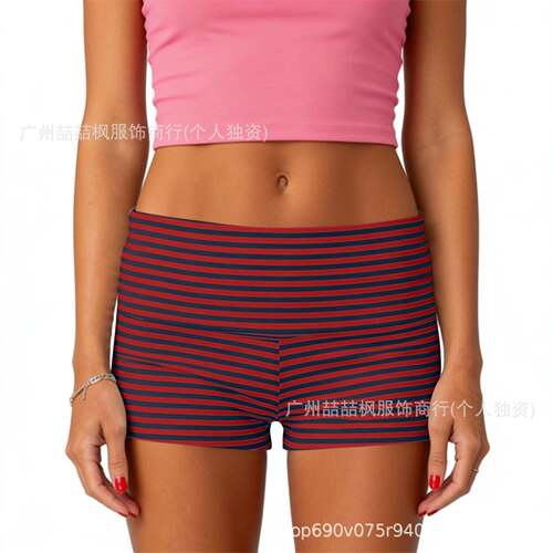 Simple Casual Versatile Striped High-Waisted Fitted Shorts