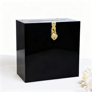 亚克力意见箱金色心形带锁收纳箱捐款箱婚礼卡片盒带卡槽信封箱