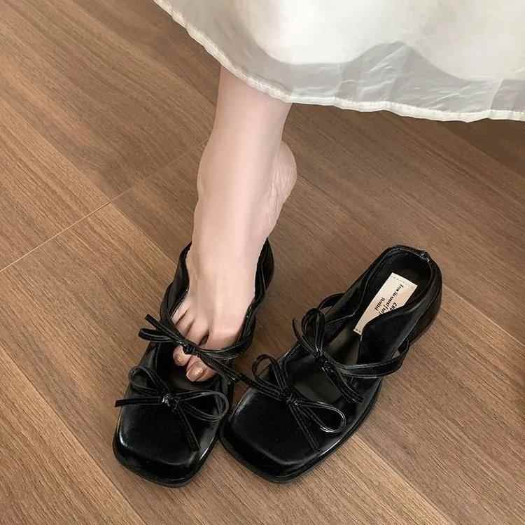玛丽珍包头半拖凉鞋夏季方头气质法式2025新款蝴蝶结半拖鞋女单鞋
